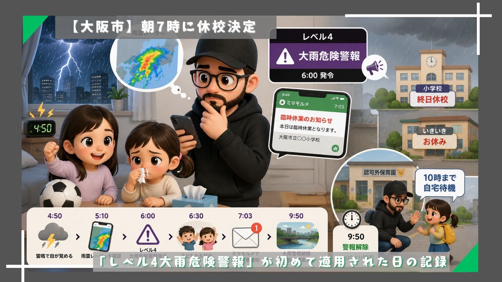 【大阪市】朝7時に休校決定：「レベル4大雨危険警報」が初めて適用された日の記録